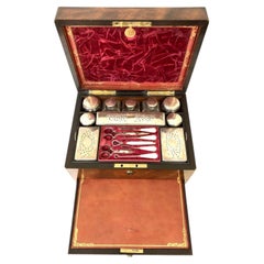 Antique Victorian Rosewood and Brass Vanity Dressing Box with Fitted Interior
