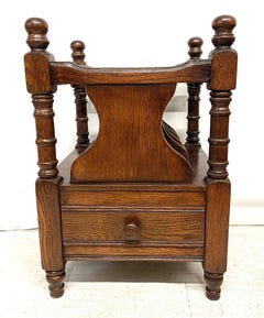 Traditional Dark Oak Magazine Canterbury Stand with Drawer
