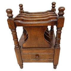 Traditional Dark Oak Magazine Canterbury Stand with Drawer