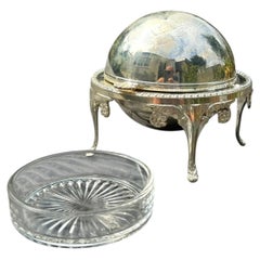 Antique Edwardian Silver Plated Revolving Caviar Dome with Glass Liner
