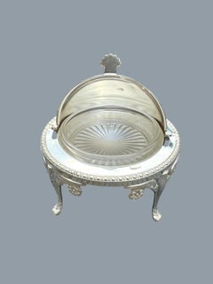 Antique Edwardian Silver Plated Revolving Caviar Dome with Glass Liner