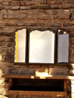 Antique Edwardian Walnut Triptych Dressing Mirror Converted for Wall Hanging