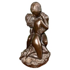 Patinated Bronze Sculpture of Embracing Lovers, 'Adam and Eve'