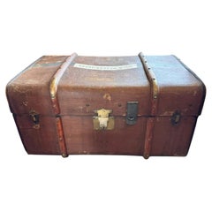 Antique Flying Stork Canvas and Wood Steamer Trunk with Brass Fittings