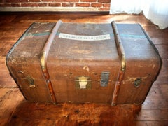 Antique Flying Stork Canvas and Wood Steamer Trunk with Brass Fittings