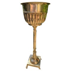 Vintage Brass Pedestal Planter, Fluted Floor Jardiniere on Paw Feet