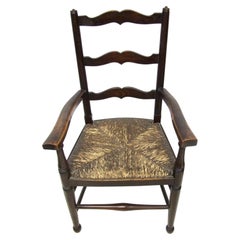 Antique Victorian Turned Wood Ladder-Back Child's Armchair with Rush Seat