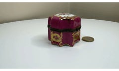 Antique French Porcelain Scent Casket with Four Miniature Glass Perfume Bottles