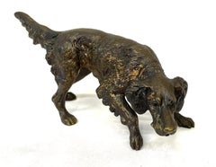 Antique Cold-Painted Cast Bronze Figure of a Pointing Setter Dog