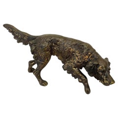 Antique Cold-Painted Cast Bronze Figure of a Pointing Setter Dog