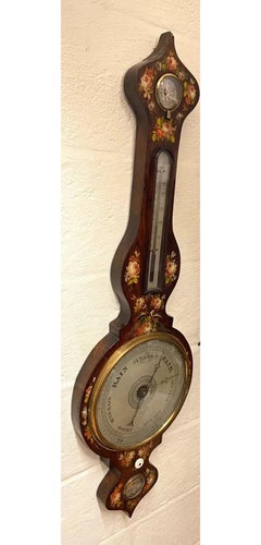 Antique Victorian Sheraton Style Hand-Painted Rosewood Wheel Barometer