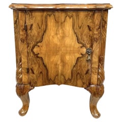 Art Deco Figured Walnut Bedside Cabinet with Carved Cabriole Legs