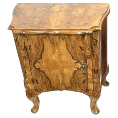 Art Deco Figured Walnut Bedside Cabinet with Carved Cabriole Legs