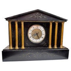 Antique French Neoclassical Architectural Black Marble Mantel Clock