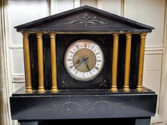 Antique French Neoclassical Architectural Black Marble Mantel Clock