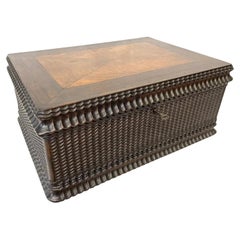 Antike georgianische, geschnitzte Schmuckschatulle aus Palisanderholz mit herausnehmbarem Tablett, ca. 1800