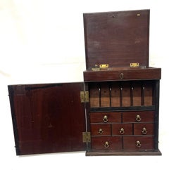 Antique Herringbone Inlaid Mahogany Double-Sided Apothecary Cabinet ca. 1800