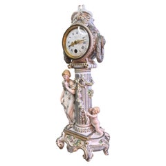 French Bisque Porcelain Napoleon III Classical Mantel Clock, Shoolbred & Co