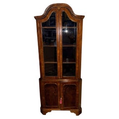 Early Georgian Style Burr Walnut Glazed Corner Display Cabinet