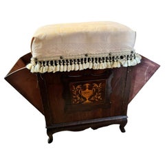Antique Inlaid Mahogany Music Stool with Twin Tilt-Out Sheet Music Compartments