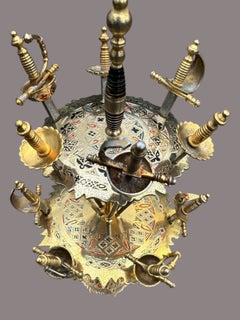 Vintage Toledo Brass and Steel Twelve-Piece Sword Cocktail Skewer Set on Stand