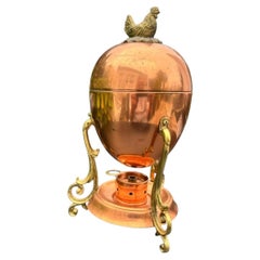Mid Century Tagus Portuguese Copper and Brass Egg Coddler with Hen Finial