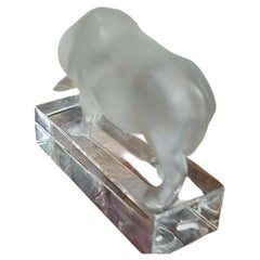 Vintage Lalique Frosted and Clear Crystal Taureau Bull Paperweight Sculpture