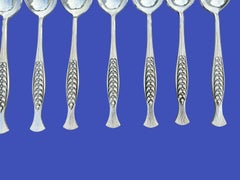 Set of 11 Soviet Russian Silver-Plated Tea Spoons, Wheat Pattern