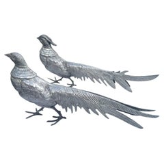 Mid Century Pair of Vintage Cast Metal Pheasant Table Figurines