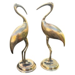 Mid Century Pair of Vintage Indian Cast Brass Crane or Ibis Bird Figurines