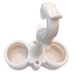 Mid Century Leedsware Reticulated Creamware Cruet Stand and Jugs