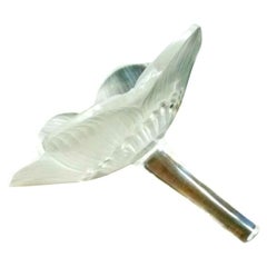 Fermacarte Lalique France con fiore di anemone in cristallo trasparente e smerigliato