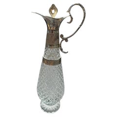 French Silver-Plated and Pressed Glass Wine Ewer Decanter, 35 cm