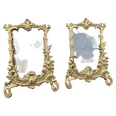 Mid Century Pair of Rococo Style Cast Brass Standing Photograph Frames