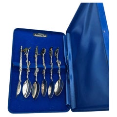 Albion Mid Century Boxed Set of Six Australian Opal Silver-Plated Spoons