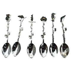 Albion Mid Century Boxed Set of Six Australian Opal Silver-Plated Spoons