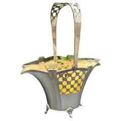 Cesta antigua de WMF para dulces, de estilo Art Nouveau, chapada en plata y con revestimiento de cristal
