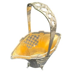 Cesta antigua de WMF para dulces, de estilo Art Nouveau, chapada en plata y con revestimiento de cristal