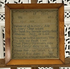 Antique English Needlework Alphabet and Verse Sampler by Emma Perks