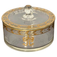 Antique French Gilt Decorated Clear Glass Lidded Dressing Table Box
