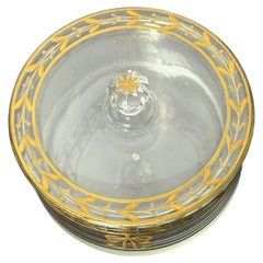 Antique French Gilt Decorated Clear Glass Lidded Dressing Table Box