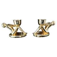 Pair of Italian Art Deco Style Gilt Porcelain Figural Candle Holders