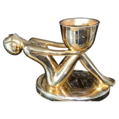 Pair of Italian Art Deco Style Gilt Porcelain Figural Candle Holders