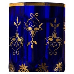 Antique Russian Cobalt Blue Cut Glass Footed Goblet with Gilt Decoration