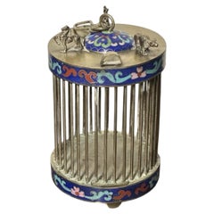 Chinese Cloisonné Enamel Cricket Cage Form Box with Zodiac Animals