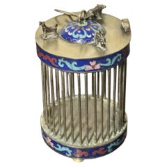 Chinese Cloisonné Enamel Cricket Cage Form Box with Zodiac Animals