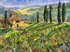 Bob Jones, 'Poppies in Tuscany', Original Framed Acrylic Landscape Painting
