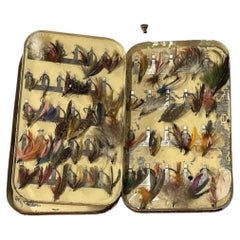 Antique Malloch Patent Salmon and Trout Fly Tin with Hand-Tied Flies