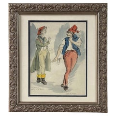 French Revolution Political Satire Study Watercolour and Ink Drawing Framed