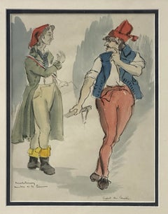 French Revolution Political Satire Study Watercolour and Ink Drawing Framed